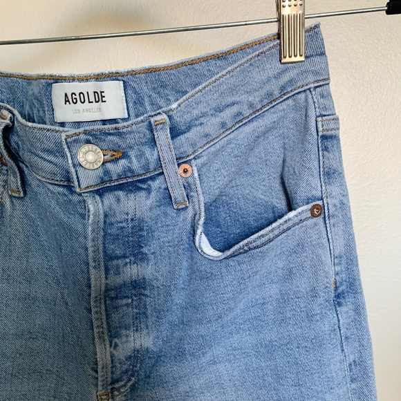 Agolde Riley High Rise Straight Leg Light Wash Jeans - Picture 2 of 11